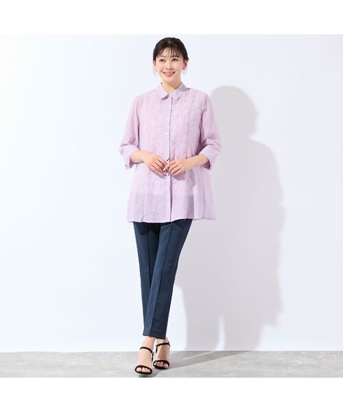 missel / ミゼール シャツ・ブラウス | 【洗える・L~4Lサイズ】リーフ刺繍 ワッシャーストライプシャツ | 詳細17