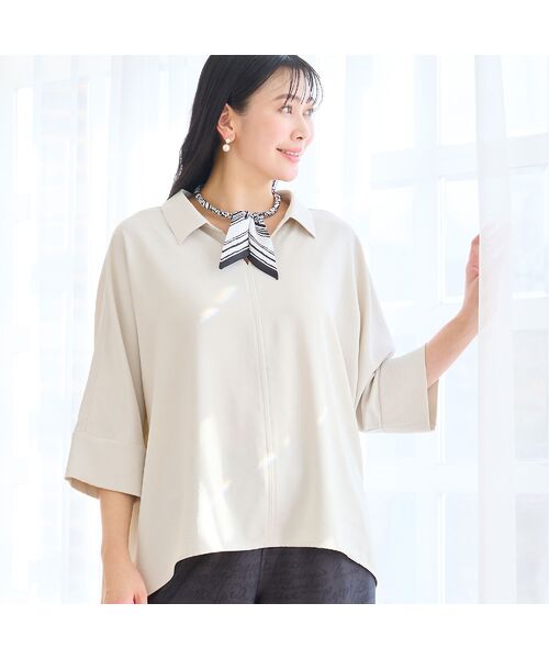 missel / ミゼール シャツ・ブラウス | 【洗える・接触冷感・セットアップ可・3Lサイズあり】スキッパーブラウス（ベージュ）