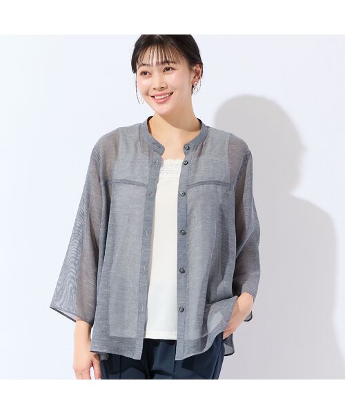 missel / ミゼール シャツ・ブラウス | 【洗える・L～3Lサイズ】シアーブラウス（ダークブルー）