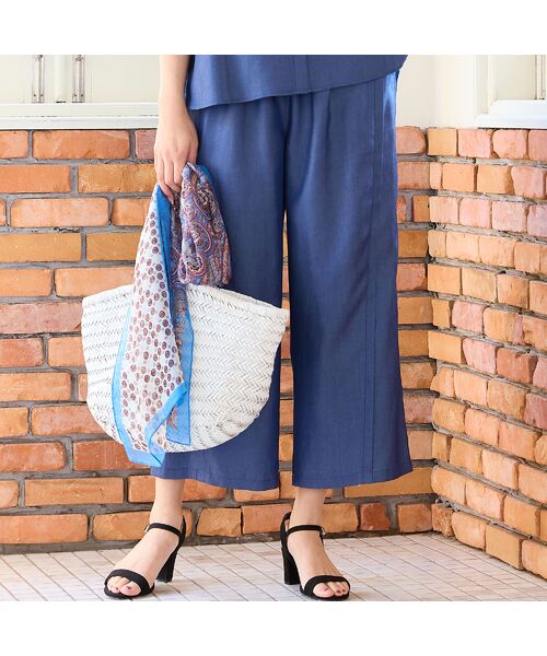 missel / ミゼール ショート・ハーフ・半端丈パンツ | 【洗える・接触冷感・セットアップ可・L~4Lサイズ】サイド切り替えワイドパンツ(ダークブルー)