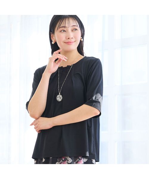 missel / ミゼール カットソー | 【洗える・L～4Lサイズ】フロントタックTシャツ（ブラック）