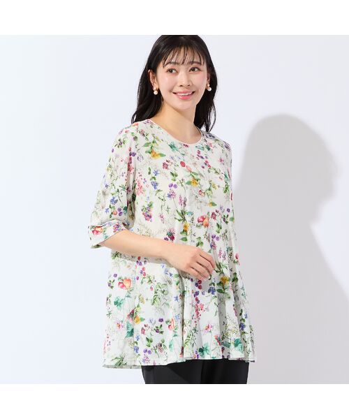 missel / ミゼール カットソー | 【人気デザイン・洗える・L～4Lサイズ】フルーツ柄フレアチュニック（ホワイト）