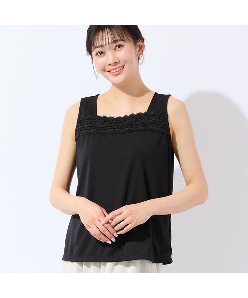 missel / ミゼール カットソー | 【洗える・日本製・L～4Lサイズ】レースつきタンクトップ（ブラック）