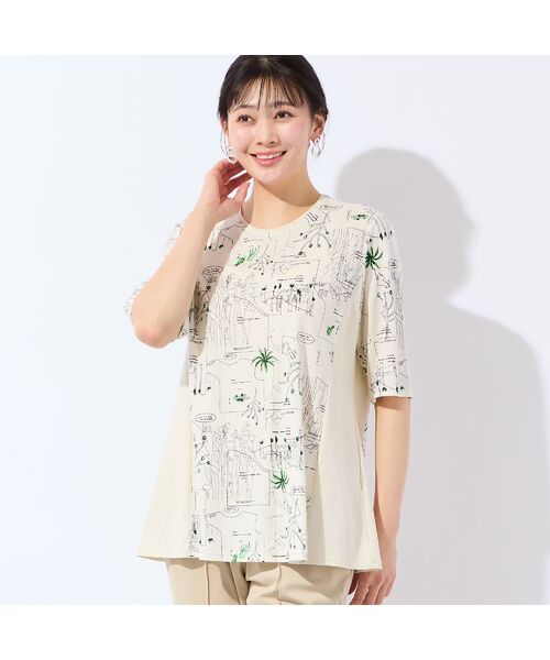 missel / ミゼール カットソー | 【洗える・日本製・L～4Lサイズ】モチーフ柄コットンチュニック（ベージュ）