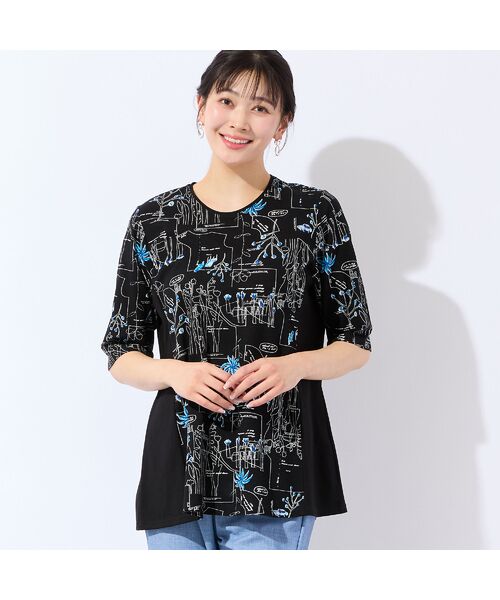 missel / ミゼール カットソー | 【洗える・日本製・L～4Lサイズ】モチーフ柄コットンチュニック（ブラック）