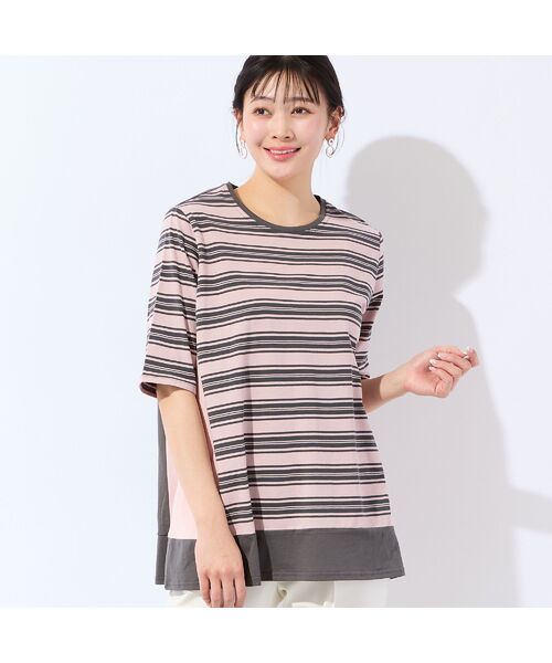 missel / ミゼール カットソー | 【洗える・L～4Lサイズ】コットンボーダーチュニック（ピンク）