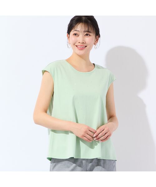missel / ミゼール タンクトップ | 【洗える・L～4Lサイズ】ラインストーンつきノースリーブトップス（グリーン）