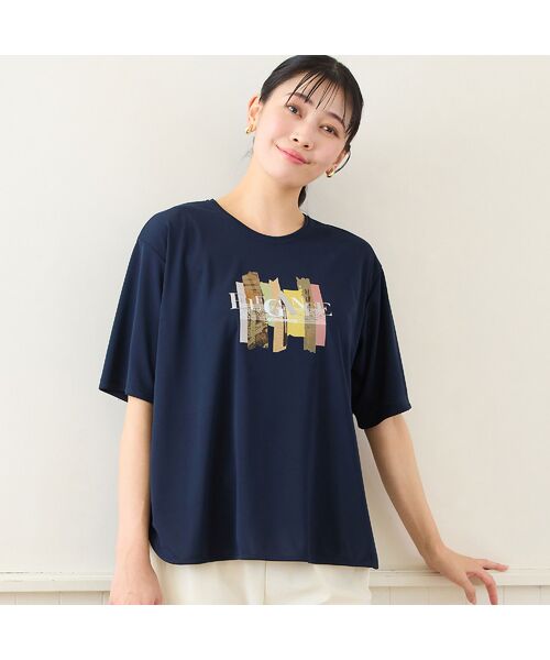 missel / ミゼール カットソー | 【洗える・3Lサイズあり】eleganceプリントTシャツ（ダークブルー）