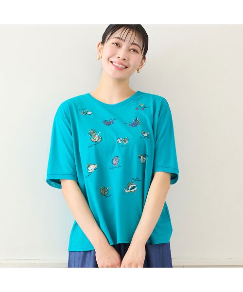 missel / ミゼール カットソー | 【洗える・日本製・L~4Lサイズ】フルーツ刺繍Tシャツ(グリーン)