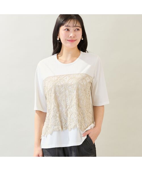 missel / ミゼール カットソー | 【洗える・M~3Lサイズ】レースレイヤードTシャツ | 詳細2