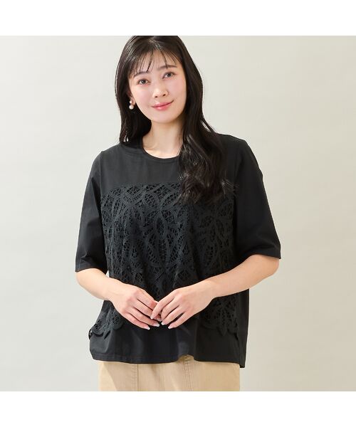missel / ミゼール カットソー | 【洗える・M~3Lサイズ】レースレイヤードTシャツ | 詳細7