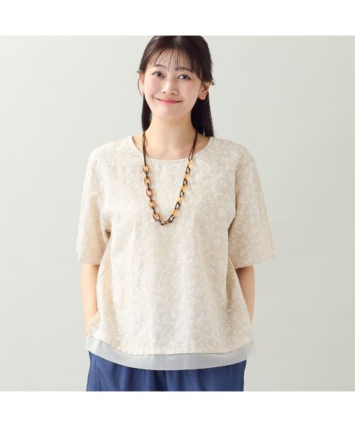 missel / ミゼール シャツ・ブラウス | 【洗える・日本製・L~3Lサイズ】綿麻刺繍入りブラウス | 詳細3