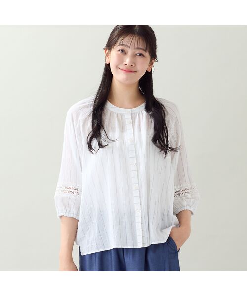 missel / ミゼール シャツ・ブラウス | 【EC＆一部店舗限定・洗える・3Lサイズあり】シャーリングストライプブラウス | 詳細1