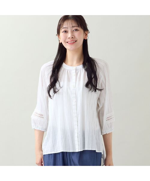 missel / ミゼール シャツ・ブラウス | 【EC＆一部店舗限定・洗える・3Lサイズあり】シャーリングストライプブラウス（ホワイト）