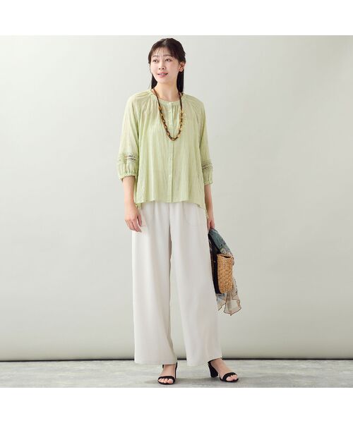 missel / ミゼール シャツ・ブラウス | 【EC＆一部店舗限定・洗える・3Lサイズあり】シャーリングストライプブラウス | 詳細17