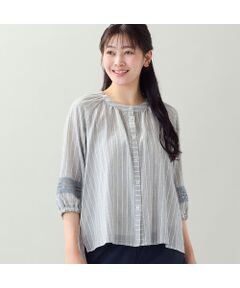 missel / ミゼール シャツ・ブラウス | 【洗える・3Lサイズあり】シャーリングストライプブラウス