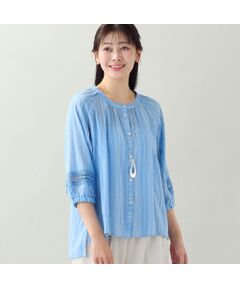 missel / ミゼール シャツ・ブラウス | 【EC＆一部店舗限定・洗える・3Lサイズあり】シャーリングストライプブラウス