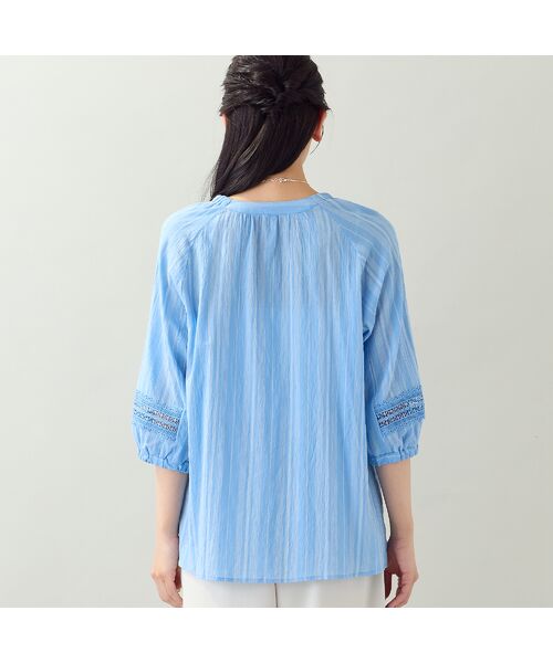 missel / ミゼール シャツ・ブラウス | 【EC＆一部店舗限定・洗える・3Lサイズあり】シャーリングストライプブラウス | 詳細1