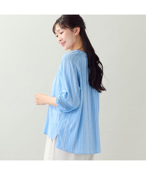 missel / ミゼール シャツ・ブラウス | 【EC＆一部店舗限定・洗える・3Lサイズあり】シャーリングストライプブラウス | 詳細2
