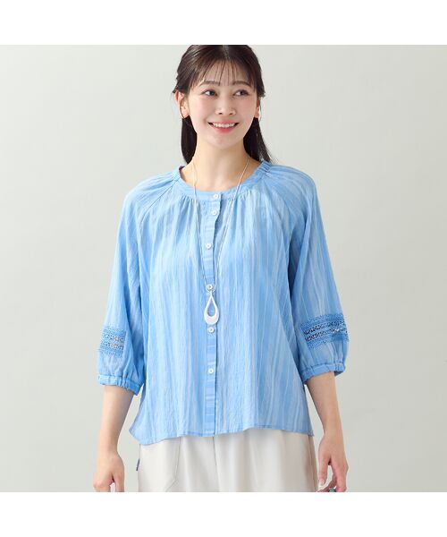 missel / ミゼール シャツ・ブラウス | 【EC＆一部店舗限定・洗える・3Lサイズあり】シャーリングストライプブラウス | 詳細3