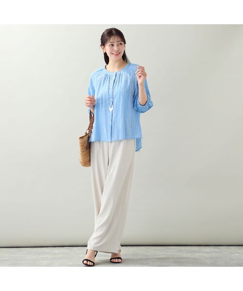 missel / ミゼール シャツ・ブラウス | 【EC＆一部店舗限定・洗える・3Lサイズあり】シャーリングストライプブラウス | 詳細7