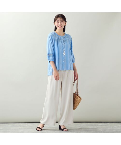 missel / ミゼール シャツ・ブラウス | 【EC＆一部店舗限定・洗える・3Lサイズあり】シャーリングストライプブラウス | 詳細8