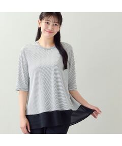 missel / ミゼール カットソー | 【洗える・日本製・L～4Lサイズ】ヘムシフォンAラインボーダーTシャツ