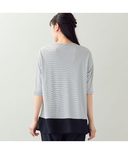 missel / ミゼール カットソー | 【洗える・日本製・L~4Lサイズ】ヘムシフォンAラインボーダーTシャツ | 詳細1