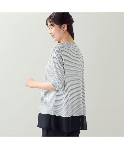 missel / ミゼール カットソー | 【洗える・日本製・L~4Lサイズ】ヘムシフォンAラインボーダーTシャツ | 詳細2