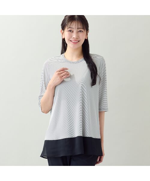 missel / ミゼール カットソー | 【洗える・日本製・L~4Lサイズ】ヘムシフォンAラインボーダーTシャツ | 詳細3