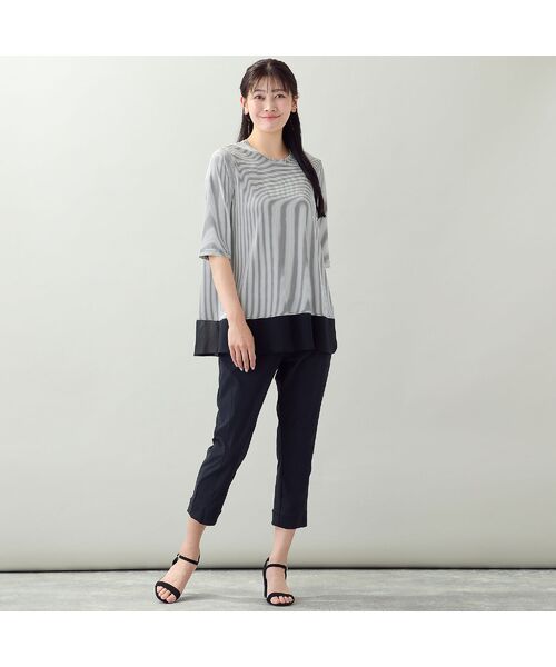 missel / ミゼール カットソー | 【洗える・日本製・L~4Lサイズ】ヘムシフォンAラインボーダーTシャツ | 詳細6