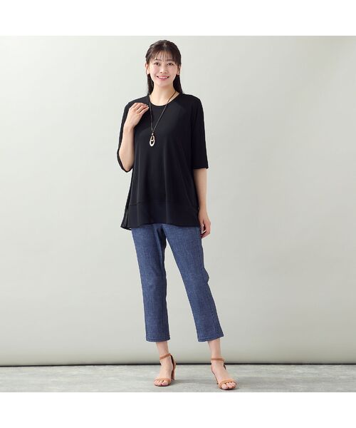 missel / ミゼール カットソー | 【限定カラーあり・洗える・日本製・L~4Lサイズ】ヘムシフォンAラインTシャツ | 詳細3