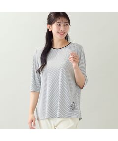 missel / ミゼール カットソー | 【洗える・日本製・L～4Lサイズ】お花刺繍入りボーダーTシャツ