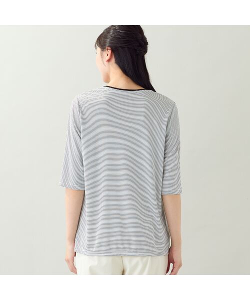 missel / ミゼール カットソー | 【洗える・日本製・L~4Lサイズ】お花刺繍入りボーダーTシャツ | 詳細1