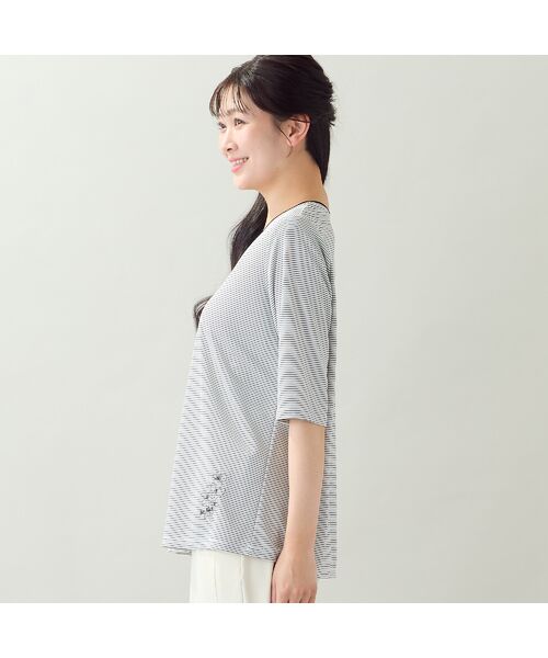 missel / ミゼール カットソー | 【洗える・日本製・L~4Lサイズ】お花刺繍入りボーダーTシャツ | 詳細2