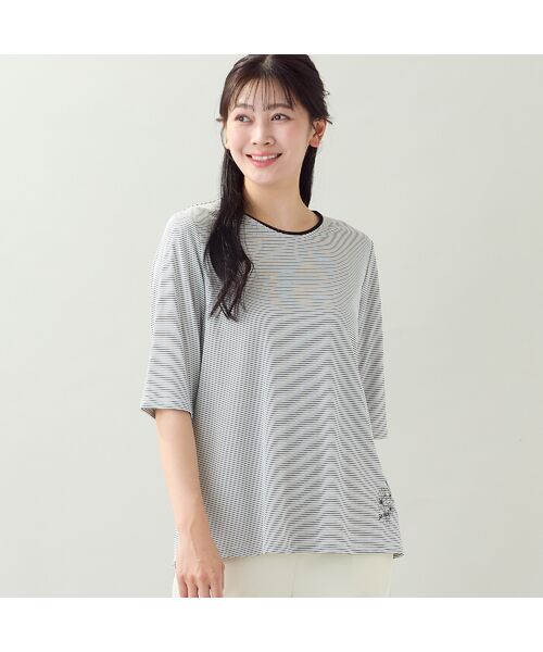 missel / ミゼール カットソー | 【洗える・日本製・L~4Lサイズ】お花刺繍入りボーダーTシャツ | 詳細3