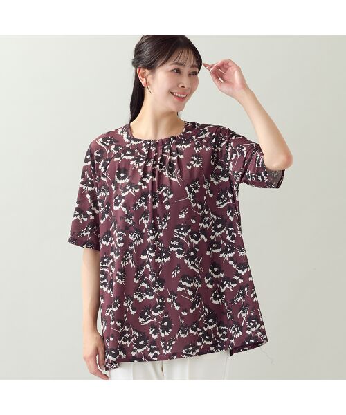 missel / ミゼール カットソー | 【洗える・L～3Lサイズ】シルエットフラワーTシャツ（ブラウン）