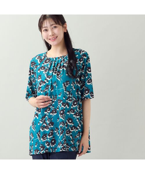 missel / ミゼール カットソー | 【洗える・L～3Lサイズ】シルエットフラワーTシャツ（グリーン）