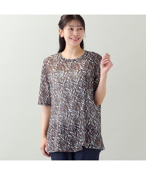 missel / ミゼール カットソー | 【洗える・L~4Lサイズ】ゼブラ柄アシンメトリーTシャツ | 詳細1