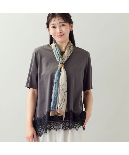 missel / ミゼール カットソー | 【洗える・L~4Lサイズ】レースヘムTシャツ(グレー)