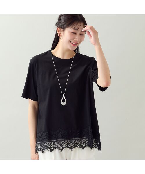 missel / ミゼール カットソー | 【洗える・L~4Lサイズ】レースヘムTシャツ | 詳細15