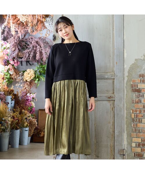 missel / ミゼール ミニ丈・ひざ丈ワンピース | 【体型カバー・M～3Lサイズ】シャイニー割繊コンビワンピース | 詳細9