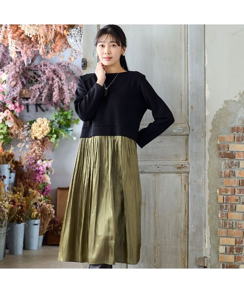 missel / ミゼール ミニ丈・ひざ丈ワンピース | 【体型カバー・M～3Lサイズ】シャイニー割繊コンビワンピース | 詳細10