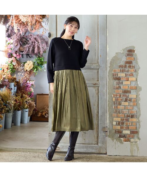 missel / ミゼール ミニ丈・ひざ丈ワンピース | 【体型カバー・M～3Lサイズ】シャイニー割繊コンビワンピース | 詳細12
