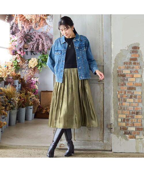 missel / ミゼール ミニ丈・ひざ丈ワンピース | 【体型カバー・M～3Lサイズ】シャイニー割繊コンビワンピース | 詳細13