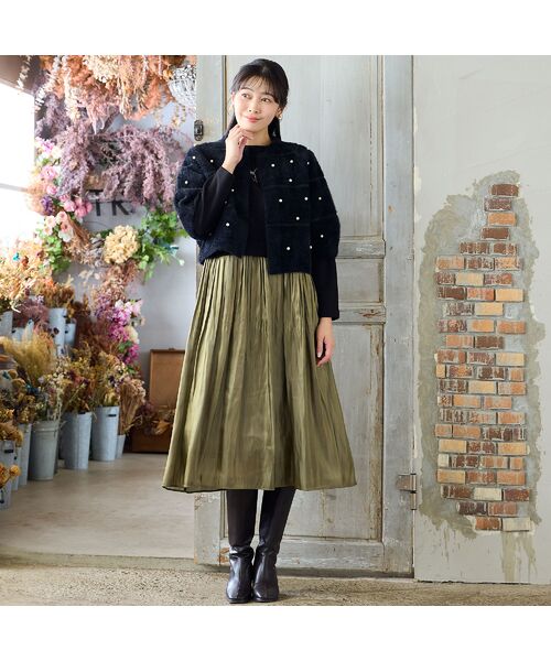 missel / ミゼール ミニ丈・ひざ丈ワンピース | 【体型カバー・M～3Lサイズ】シャイニー割繊コンビワンピース | 詳細17