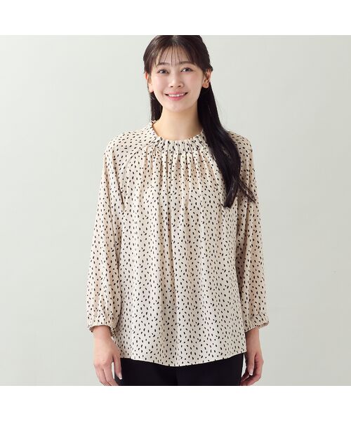 missel / ミゼール シャツ・ブラウス | 【人気デザイン・洗える・3Lサイズあり】変形ドット柄ギャザーブラウス | 詳細1