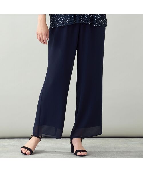 missel / ミゼール その他パンツ | 【新色追加・洗える・セットアップ可・L~4Lサイズ】ジョーゼットセミワイドパンツ(ダークブルー)
