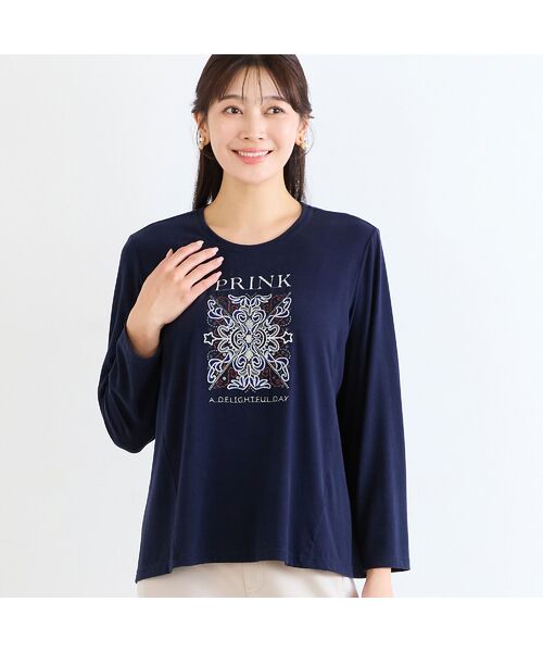 missel / ミゼール カットソー | 【洗える・吸湿発熱素材・日本製・3Lサイズあり】PRINK刺繍カットソー(ダークブルー)