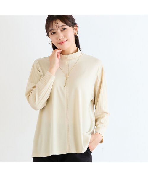 missel / ミゼール カットソー | 【洗える・一部カラーアンサンブル可・L～4Lサイズ】ベア天×針抜きカットソー（ベージュ）